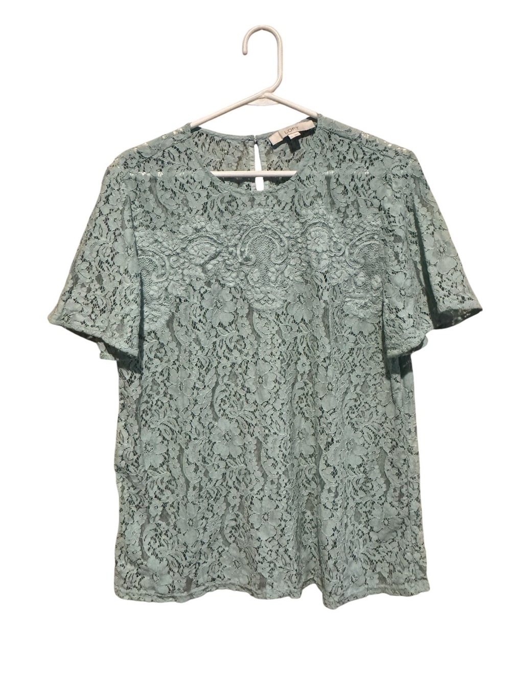 LOFT Mint Green Lace Short-Sleeve Blouse